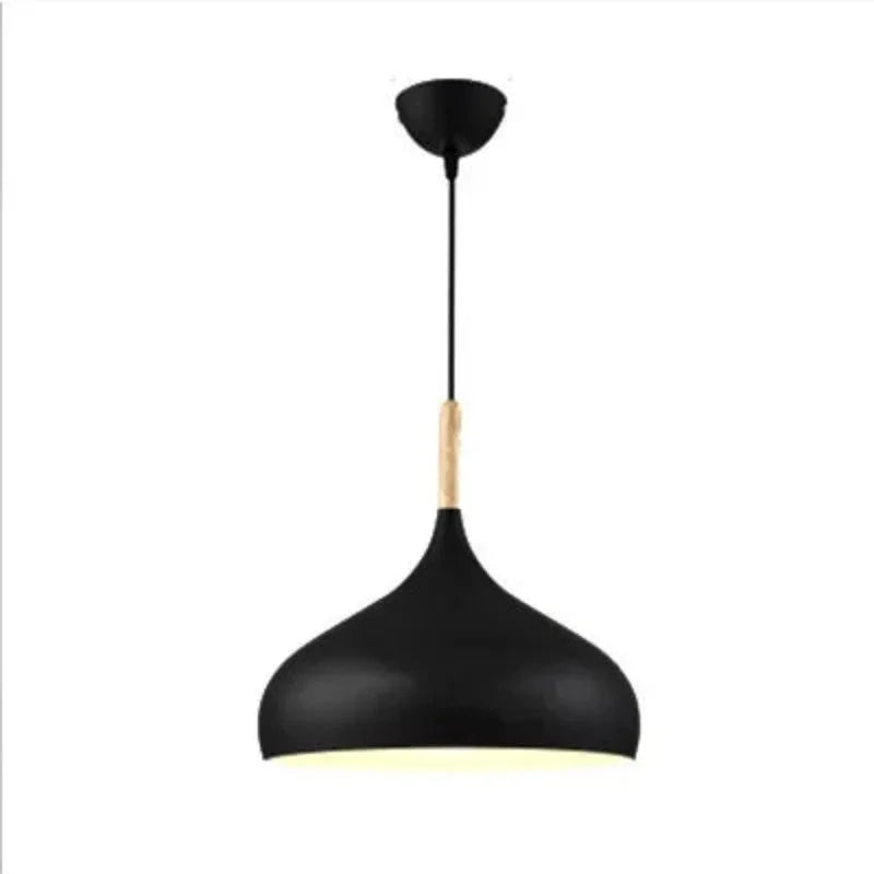 Lustre Infantil Nórdico Madeira com Led Natural Lenogue Preto / 24 Cm Diâmetro / Luz Quente
