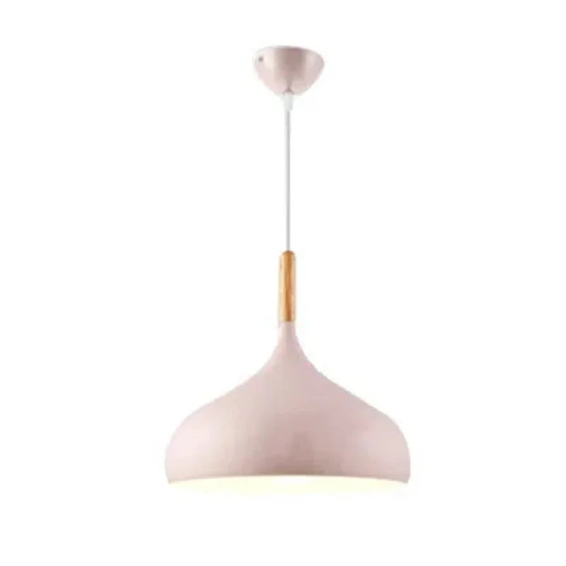 Lustre Infantil Nórdico Madeira com Led Natural Lenogue Rosa / 24 Cm Diâmetro / Luz Quente