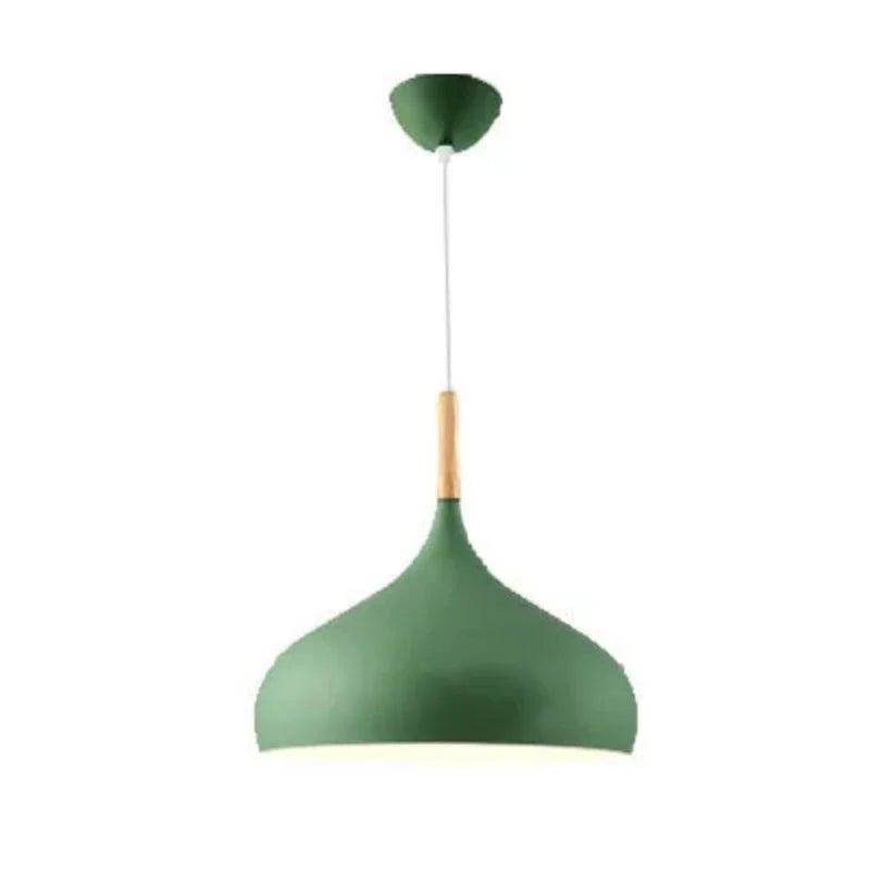 Lustre Infantil Nórdico Madeira com Led Natural Lenogue Verde / 24 Cm Diâmetro / Luz Quente