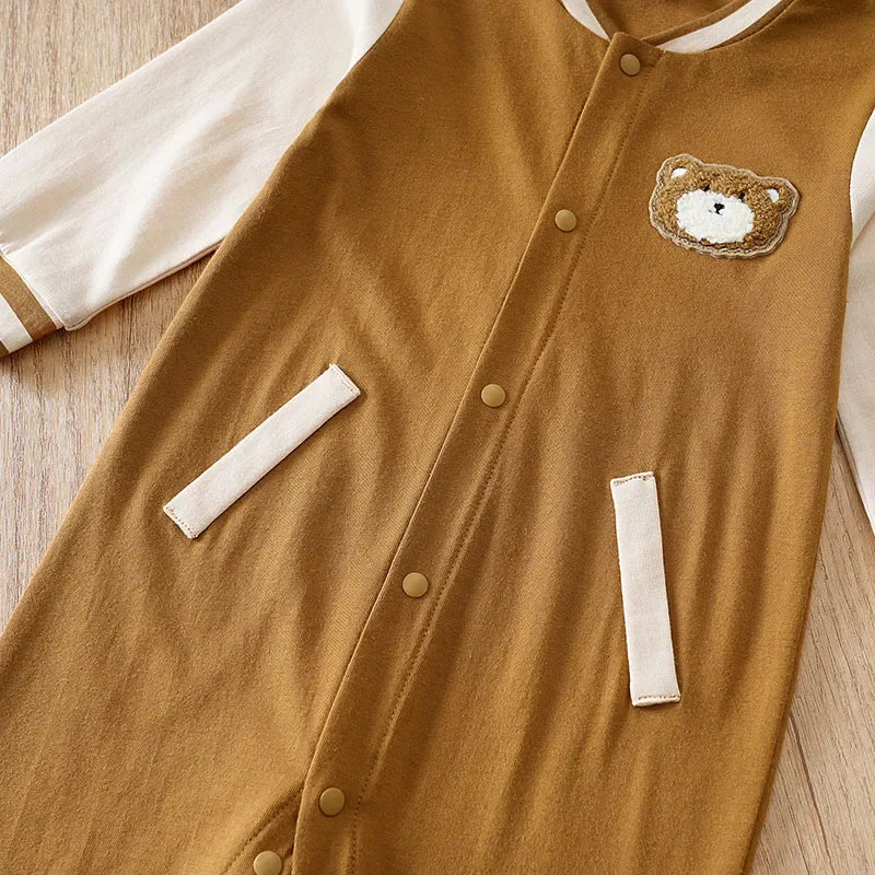 Macacão Infantil Algodão Estampa Ursinho Baseball Lenogue