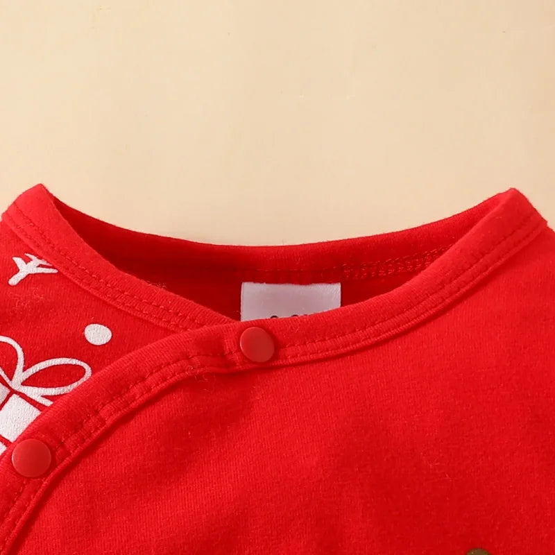 Macacão Infantil Algodão Manga Longa Primeiro Natal com Gorro Lenogue