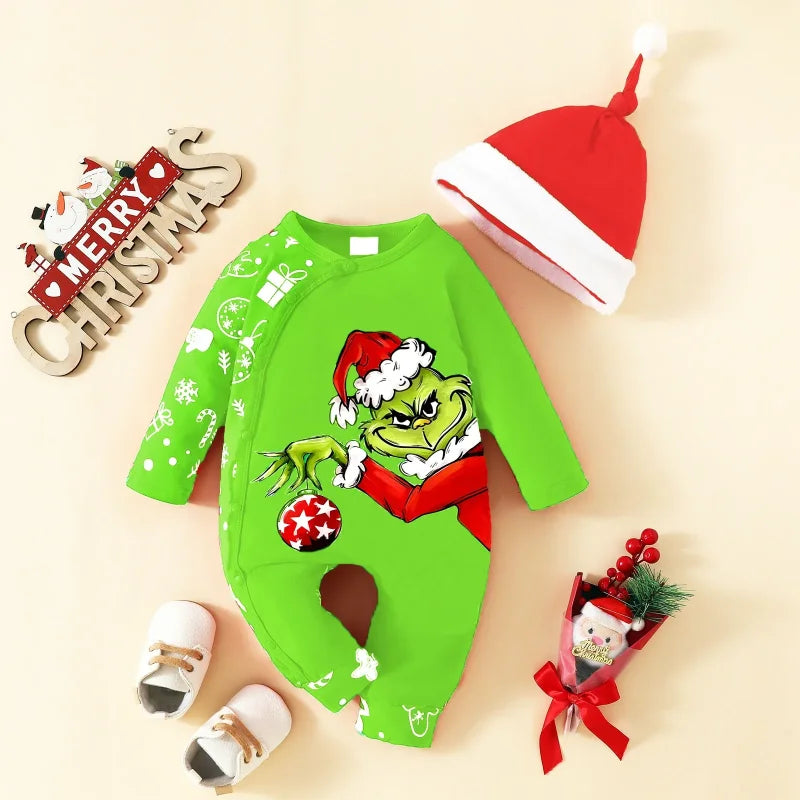 Macacão Infantil Algodão Manga Longa Primeiro Natal com Gorro Lenogue Verde / 0-3 Meses