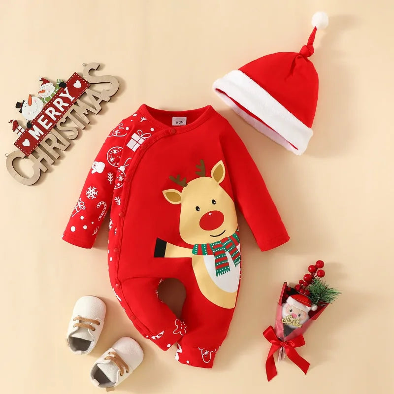Macacão Infantil Algodão Manga Longa Primeiro Natal com Gorro Lenogue Vermelho / 0-3 Meses