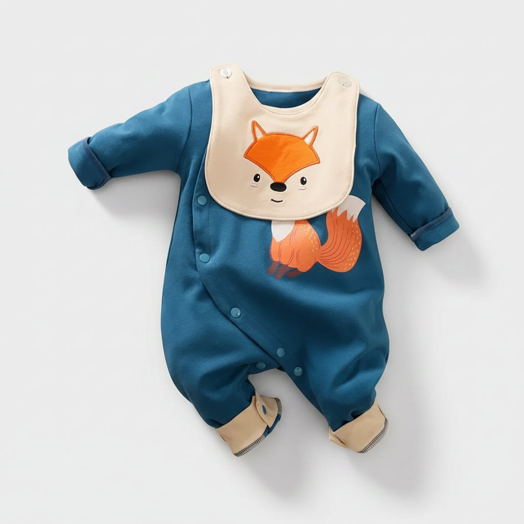 Macacão Infantil Algodão Manga Longa Raposa Petit Lenogue Azul / 0-3 Meses