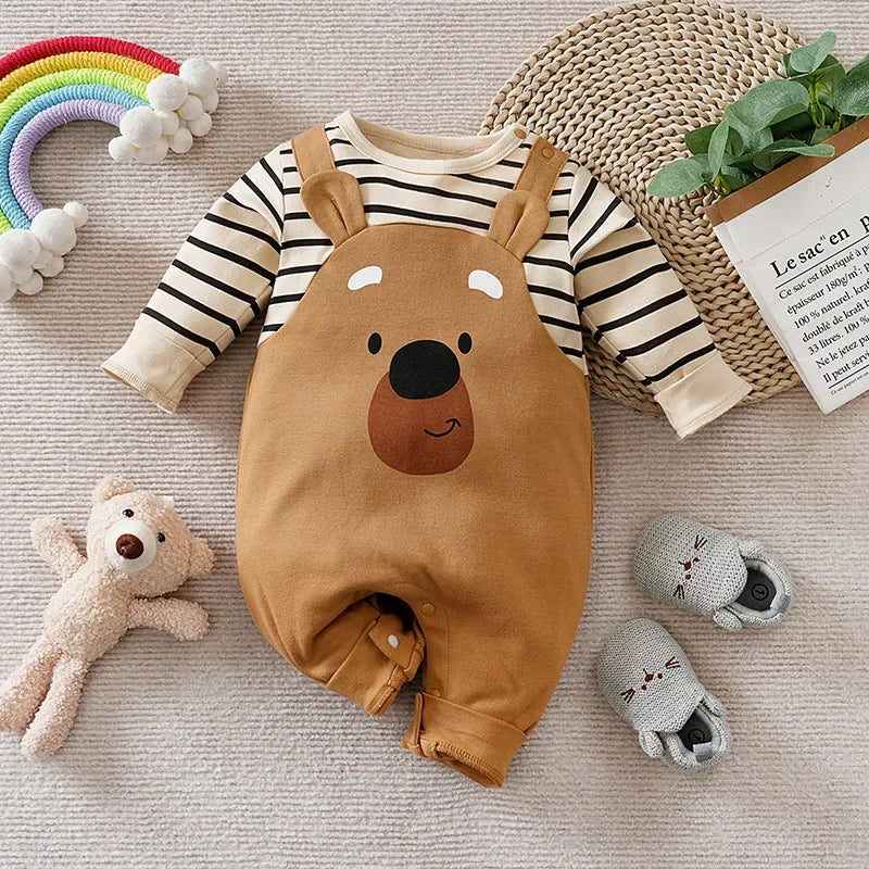 Macacão Infantil Algodão Puro para Frio Estampa Ursinho 3d Lenogue Marrom / 0-3 Meses