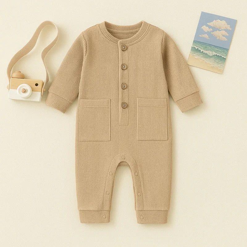 Macacão Infantil Casual Listrado Lenogue Bege / 0-3 Meses