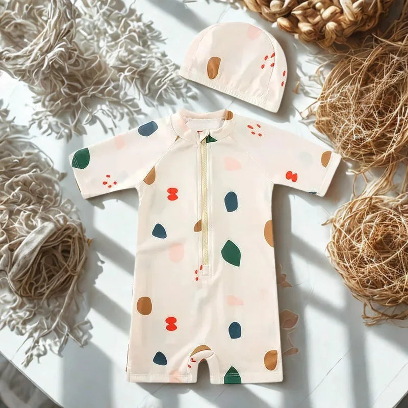 Macacão Infantil Colorido para Banho Lenogue Bege / 6-12 Meses