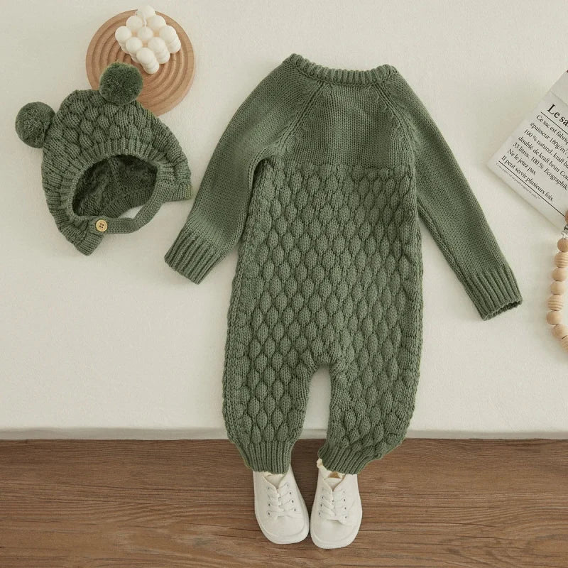 Macacão Infantil com Touca Tricot Baby Lenogue