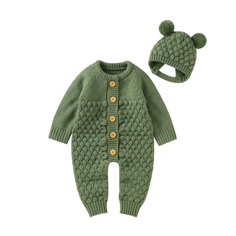 Macacão Infantil com Touca Tricot Baby Lenogue