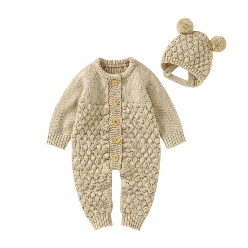 Macacão Infantil com Touca Tricot Baby Lenogue