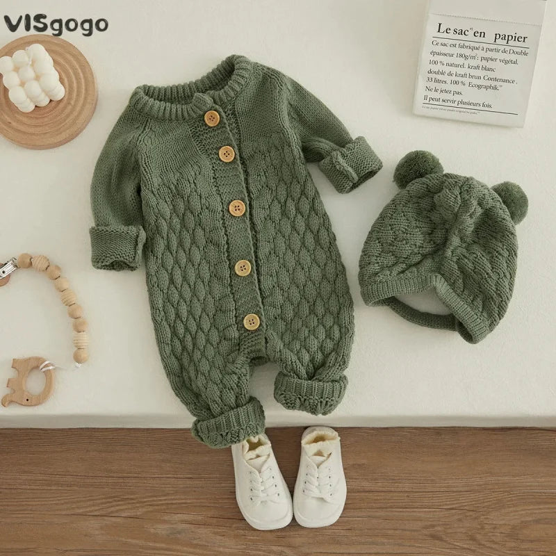 Macacão Infantil com Touca Tricot Baby Lenogue Verde / 0-3 Meses
