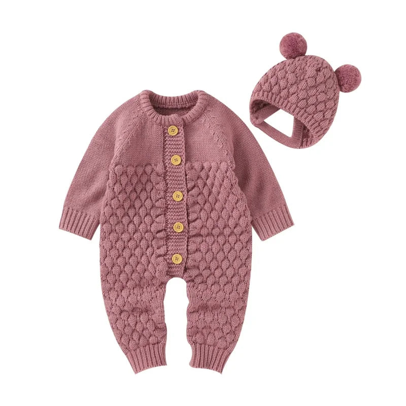 Macacão Infantil com Touca Tricot Baby Lenogue Rosa / 0-3 Meses