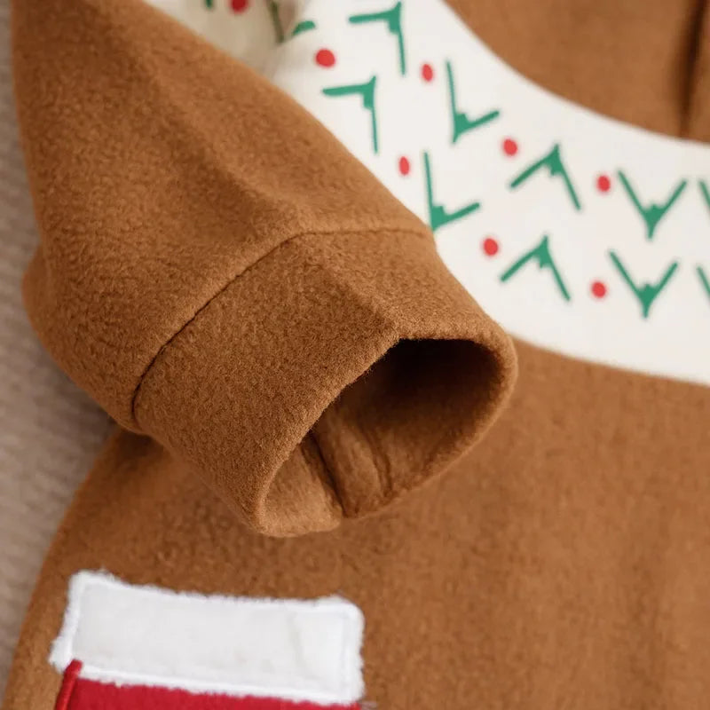 Macacão Infantil com Capuz Manga Longa Rena Natal Lenogue