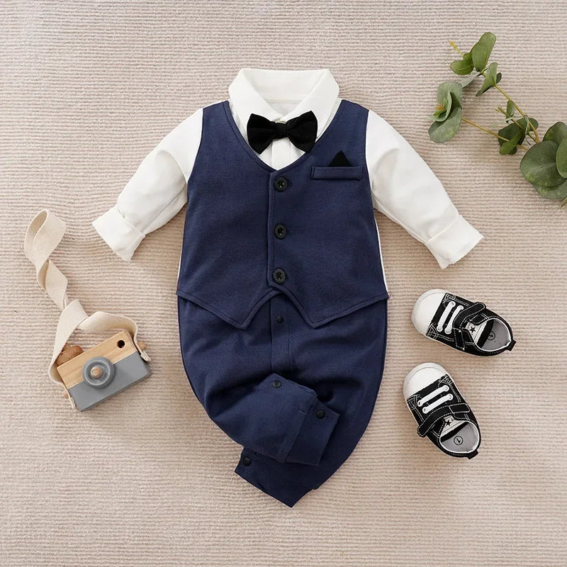 Macacão Infantil Gentleman Social Lenogue Azul Marinho / 0-3 Meses