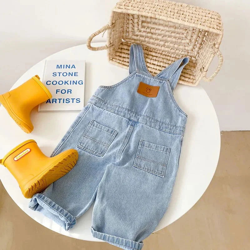 Macacão Infantil Jardineira Jeans Denim Azul Lenogue / 6-12 Meses