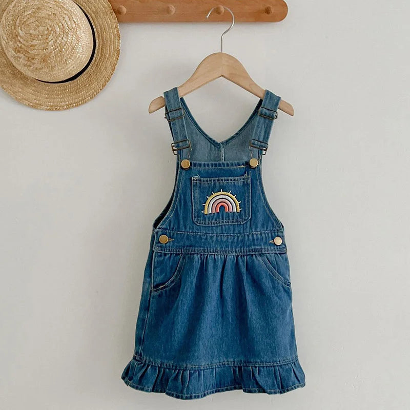 Macacão Infantil Jardineira Jeans Rainbow Azul Lenogue