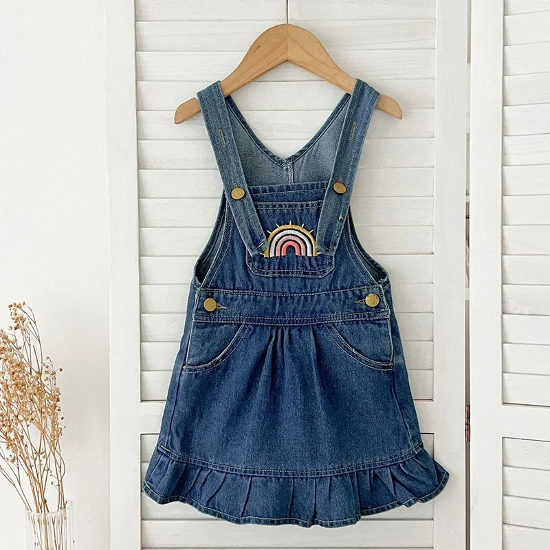 Macacão Infantil Jardineira Jeans Rainbow Azul Lenogue