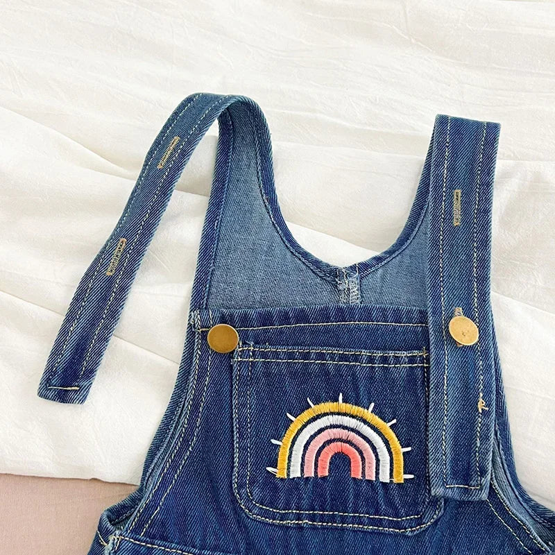Macacão Infantil Jardineira Jeans Rainbow Azul Lenogue
