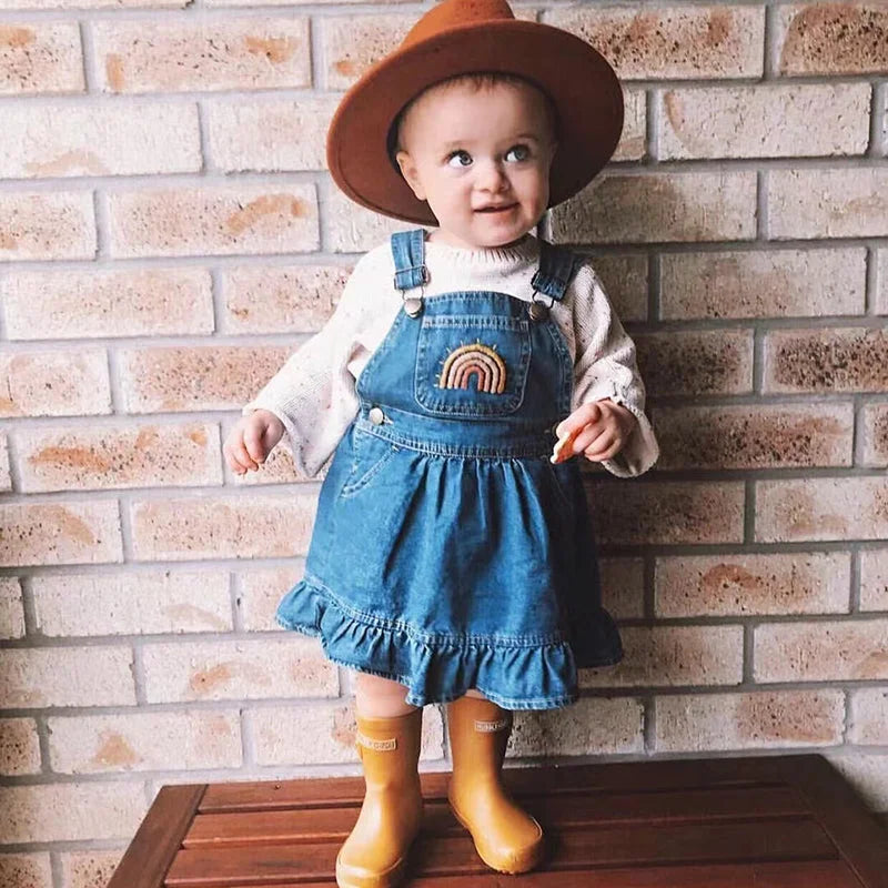 Macacão Infantil Jardineira Jeans Rainbow Azul Lenogue