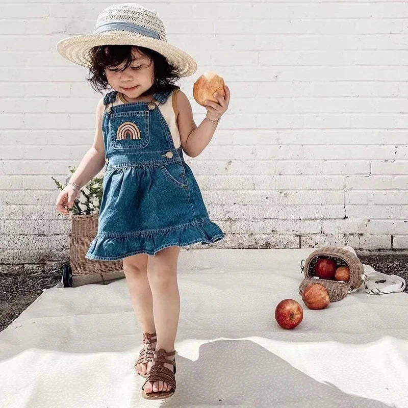 Macacão Infantil Jardineira Jeans Rainbow Azul Lenogue