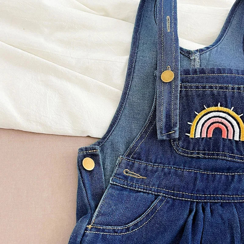 Macacão Infantil Jardineira Jeans Rainbow Azul Lenogue