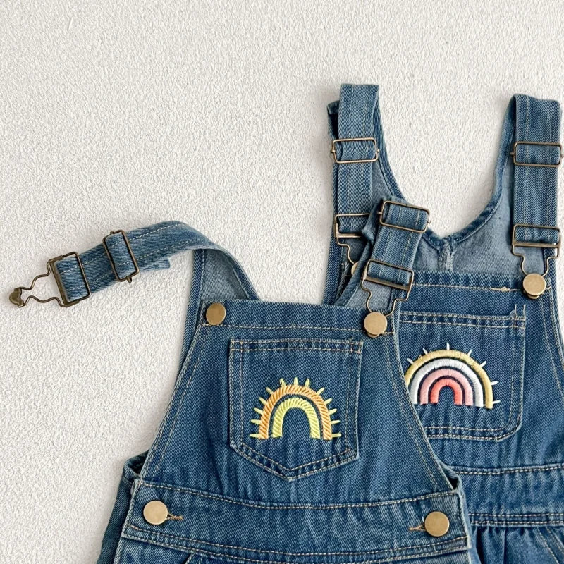 Macacão Infantil Jardineira Jeans Rainbow Azul Lenogue