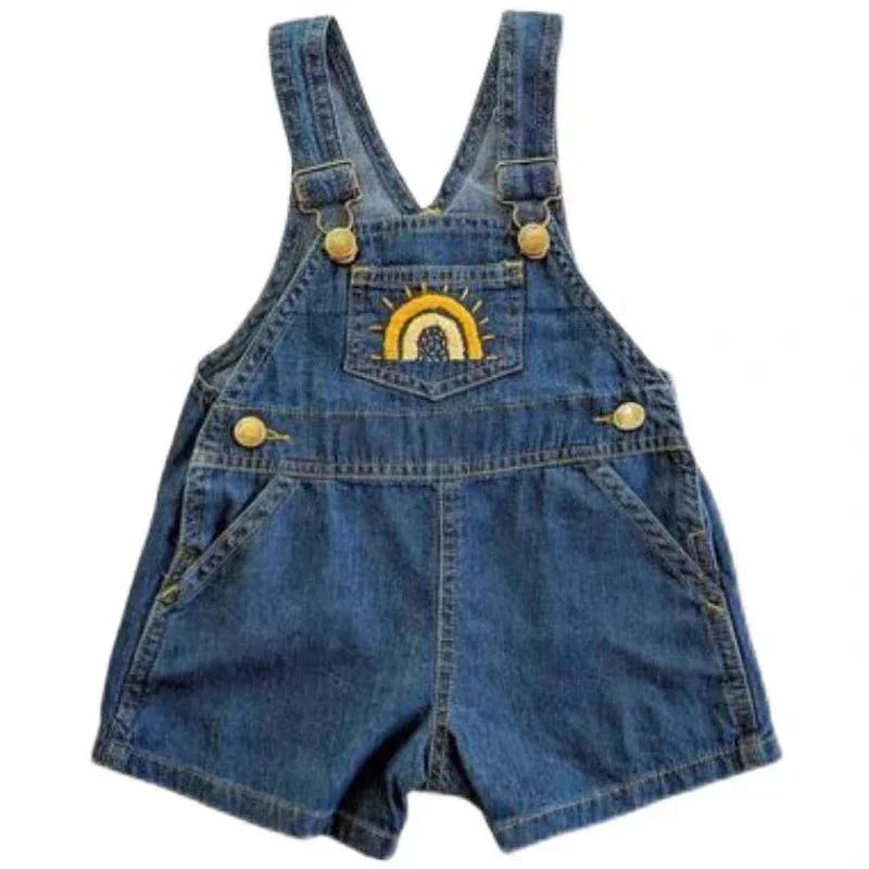 Macacão Infantil Jardineira Jeans Rainbow Azul Lenogue Romper / 0-3 Meses