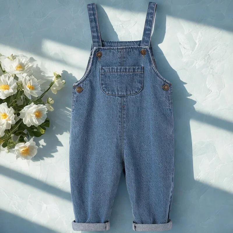 Macacão Infantil Jardineira Unissex Algodão Denim Lenogue Azul / 6-12 Meses