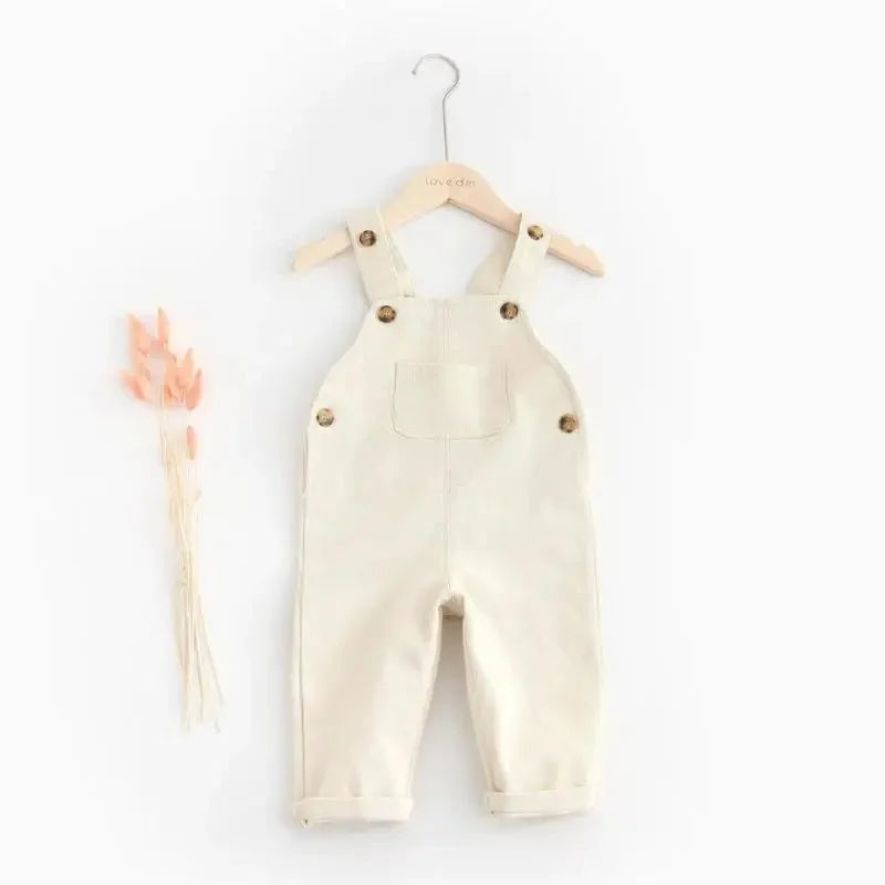Macacão Infantil Jardineira Unissex Algodão Denim Lenogue Bege / 6-12 Meses
