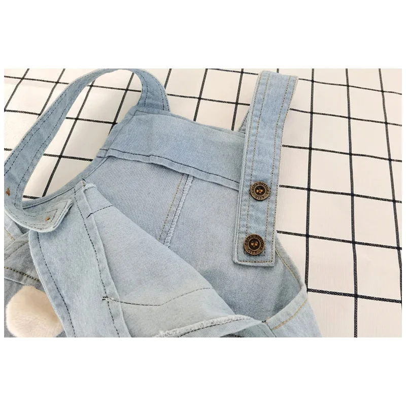 Macacão Infantil Jeans Curto com Estampa Animal Lenogue