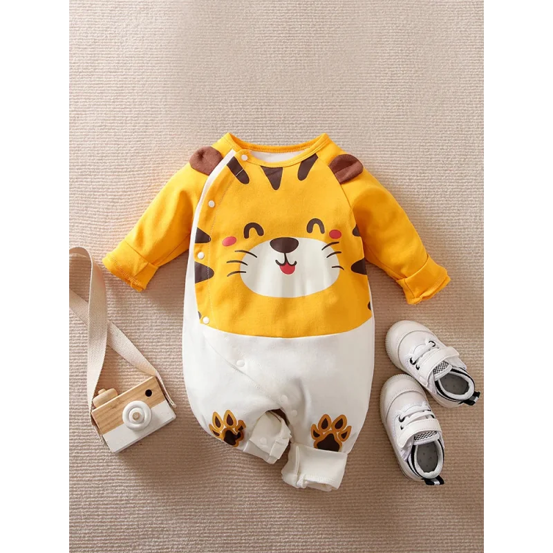 Macacão Infantil Manga Longa Algodão Estampa Tigre 3d Lenogue