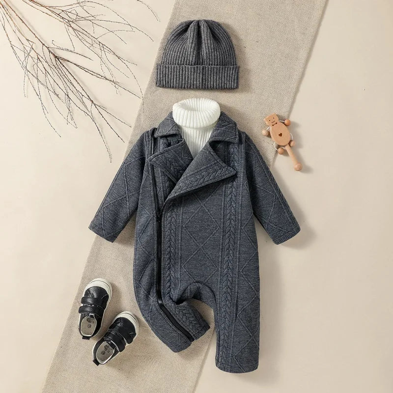 Macacão Infantil Manga Longa Zíper Estilo Streetwear Lenogue Cinza / 3-6 Meses