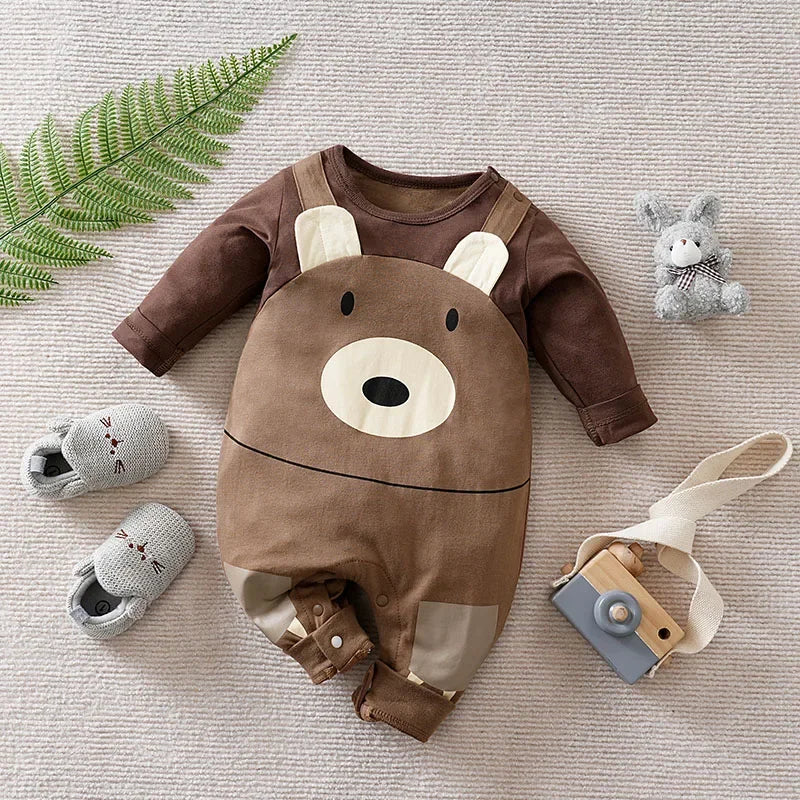 Macacão Infantil Suspensórios Urso Cartoon Orelhas 3d Lenogue Marrom / 0-3 Meses