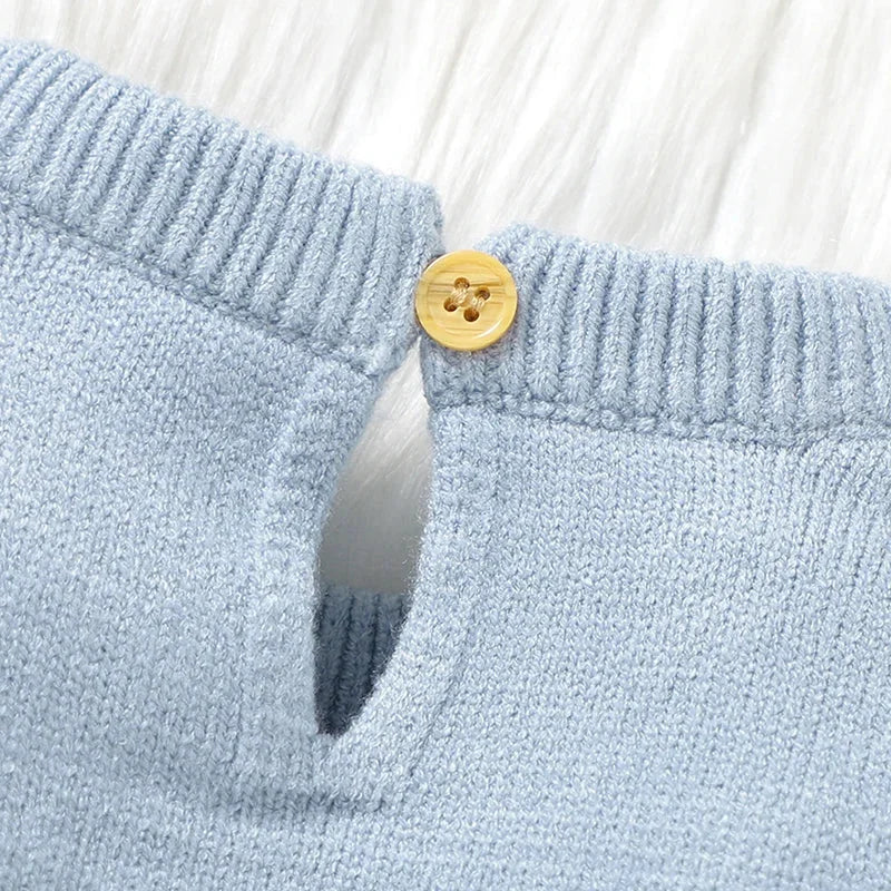 Macacão Infantil Tricot com Gorro e Pé Fechado Azul Lenogue