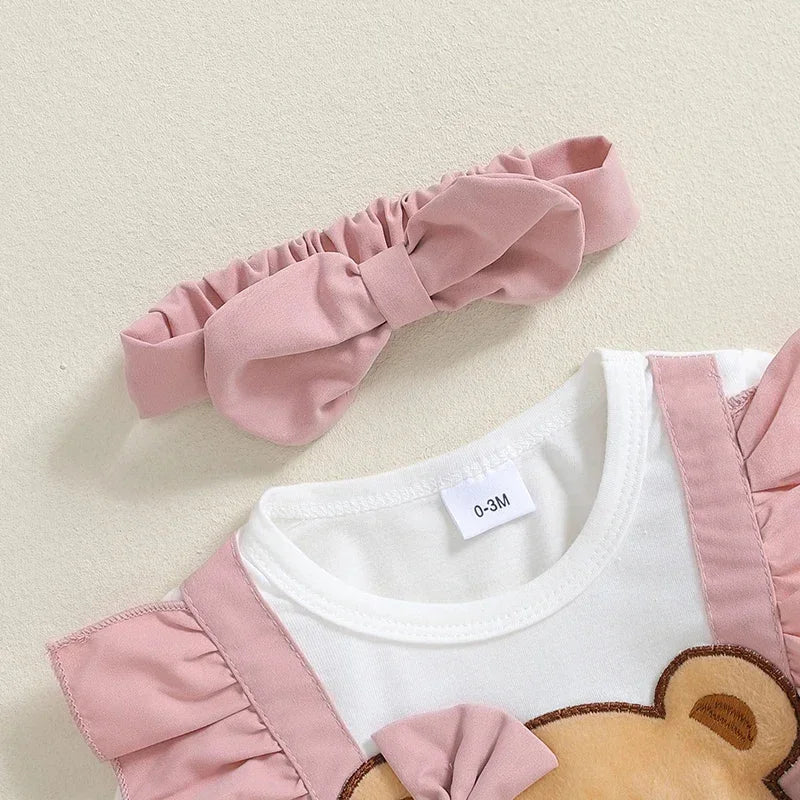 Macacão Infantil Urso Bordado para Outono Inverno Lenogue