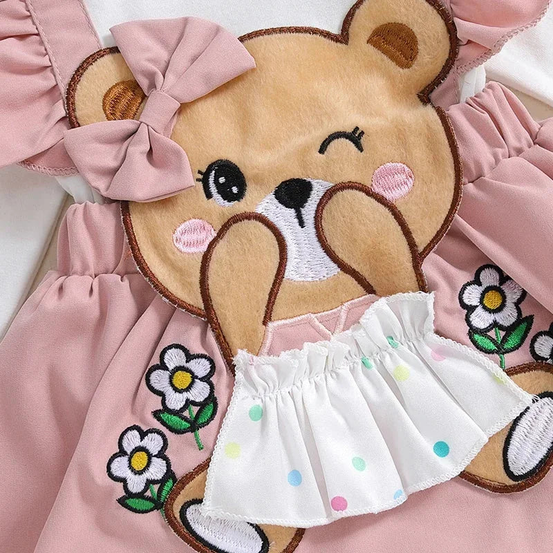 Macacão Infantil Urso Bordado para Outono Inverno Lenogue