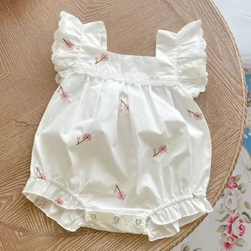 Macacão Romper Infantil Carolina Floral Lenogue Branco / 0-3 Meses