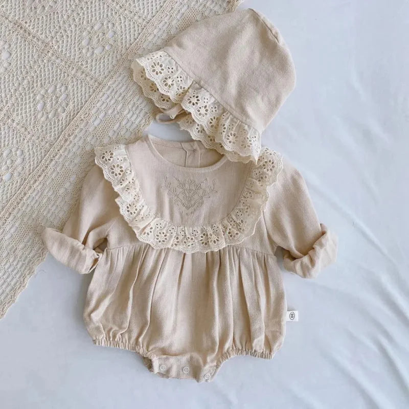 Macacão Romper Infantil com Touca Carlota Bege Lenogue 3-6 Meses