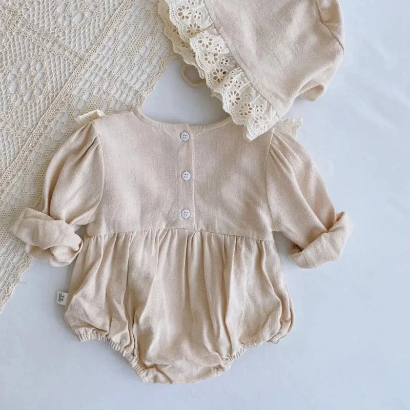 Macacão Romper Infantil com Touca Carlota Bege Lenogue