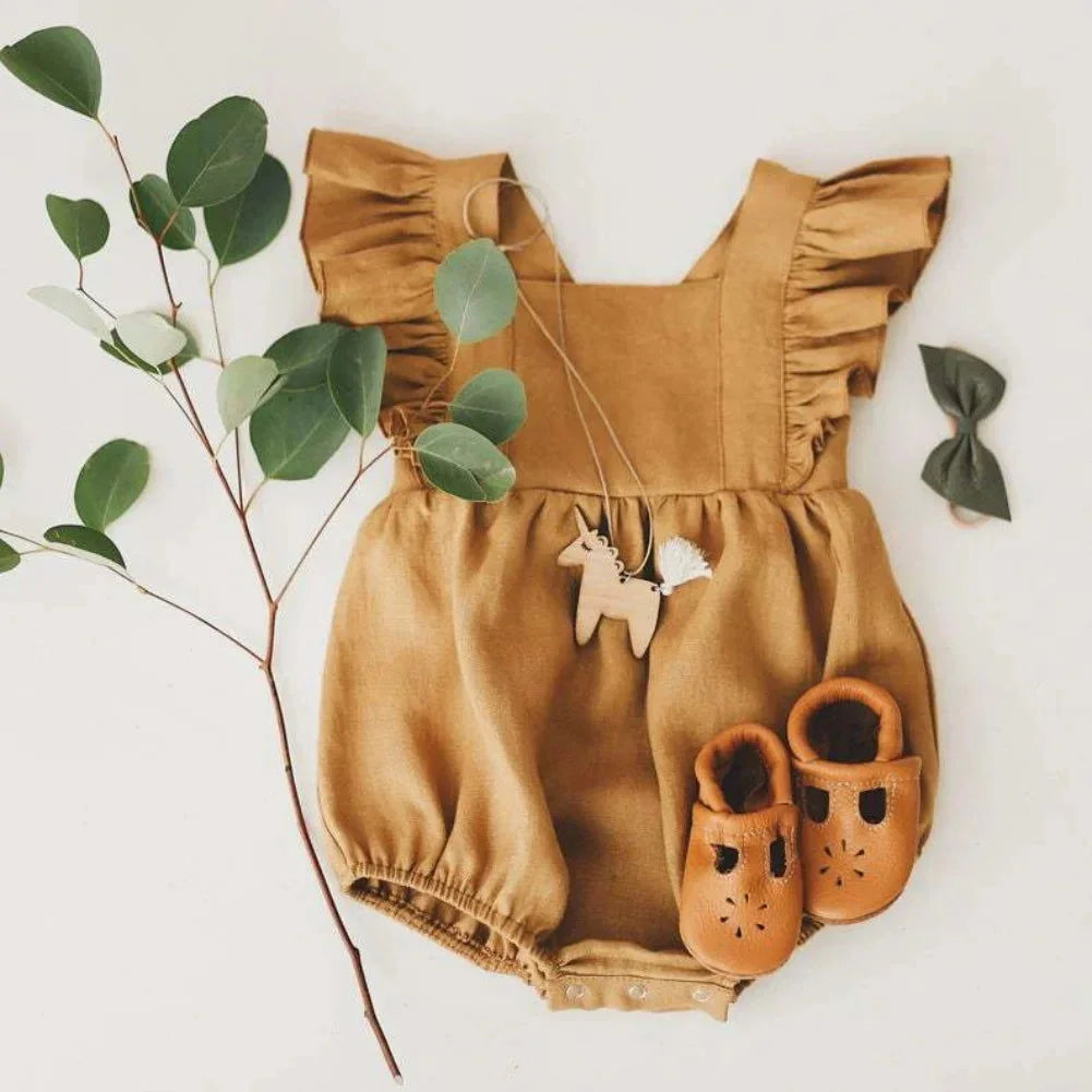 Macacão Romper Infantil Gaia Lenogue Mostarda / 3-6 Meses