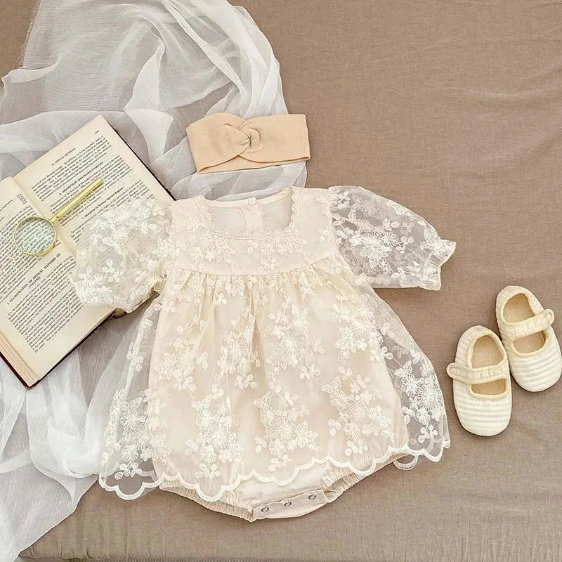 Macacão Romper Infantil Joaquina Floral Lenogue Bege / 3-6 Meses