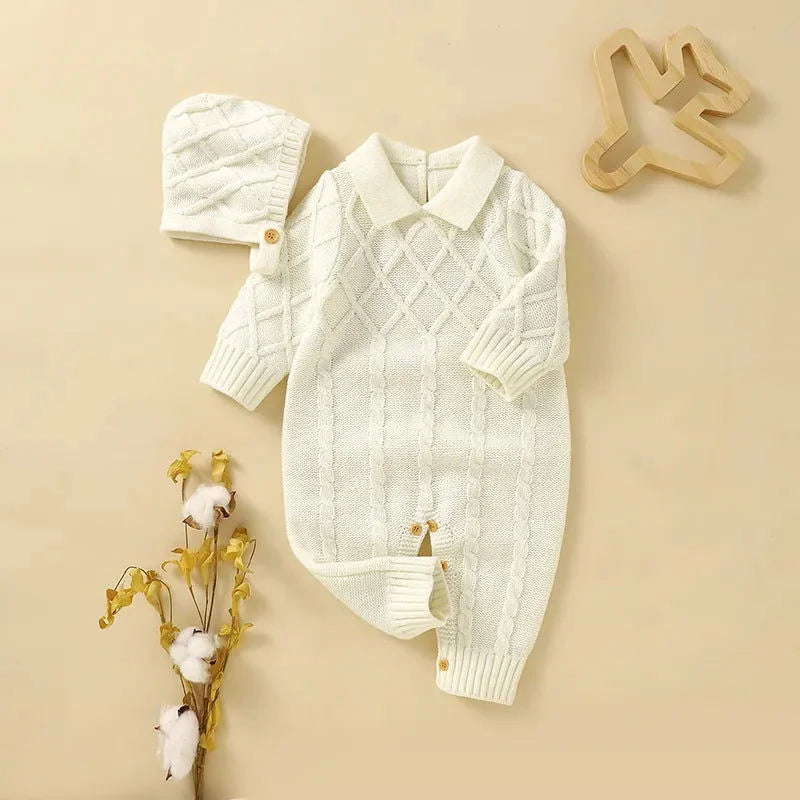 Macacão Romper Infantil Tricot Bege Lenogue / 0-3 Meses