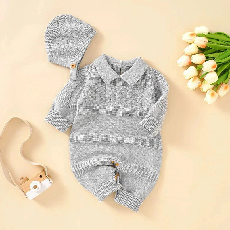 Macacão Romper Infantil Tricot Bege Lenogue Cinza Claro / 0-3 Meses