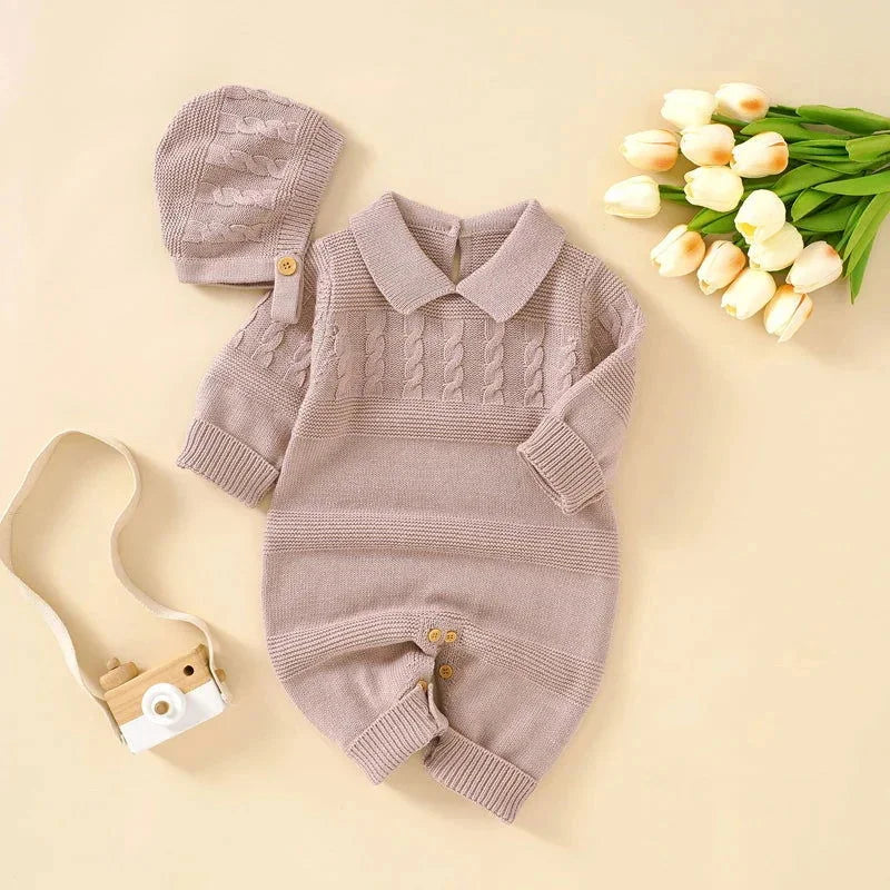 Macacão Romper Infantil Tricot Bege Lenogue Rosa / 0-3 Meses