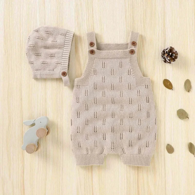 Macacão Romper Infantil Tricot com Gorro Bege Lenogue / 3-6 Meses