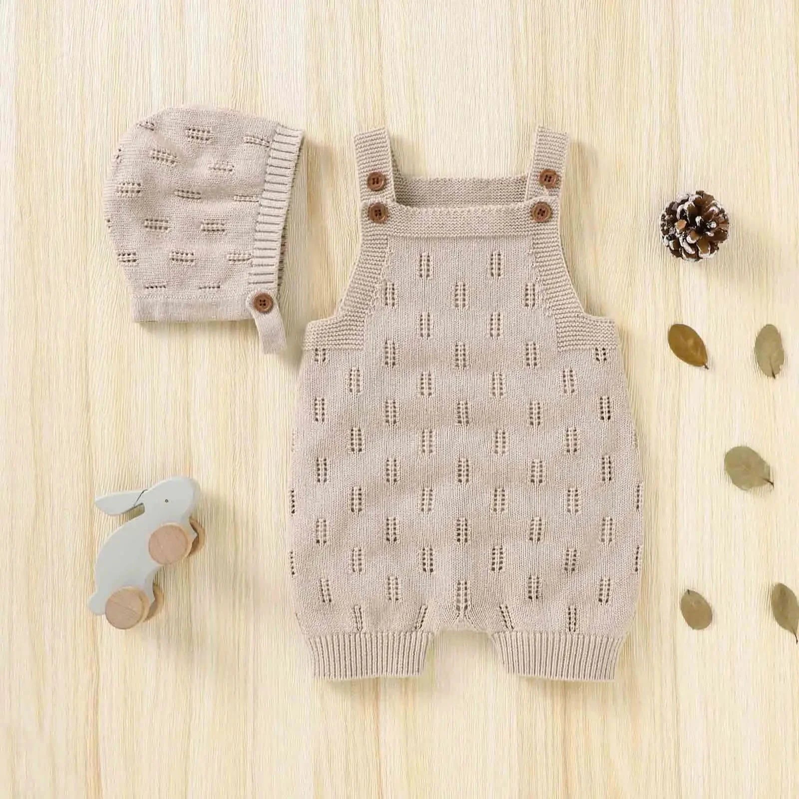 Macacão Romper Infantil Tricot com Gorro Bege Lenogue / 3-6 Meses
