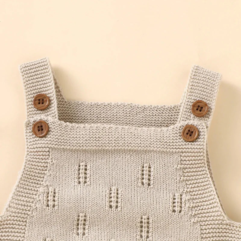 Macacão Romper Infantil Tricot com Gorro Bege Lenogue
