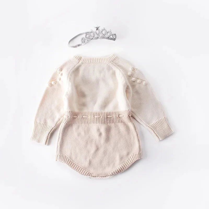 Macacão Romper Infantil Tricot Coração Rosa Lenogue