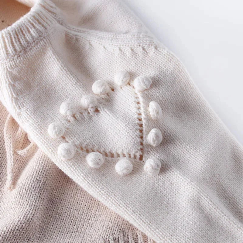 Macacão Romper Infantil Tricot Coração Rosa Lenogue