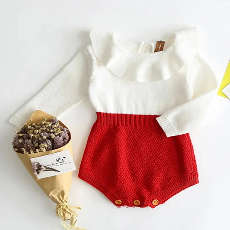 Macacão Romper Infantil Tricot Lenogue Branco & Vermelho / 0-3 Meses